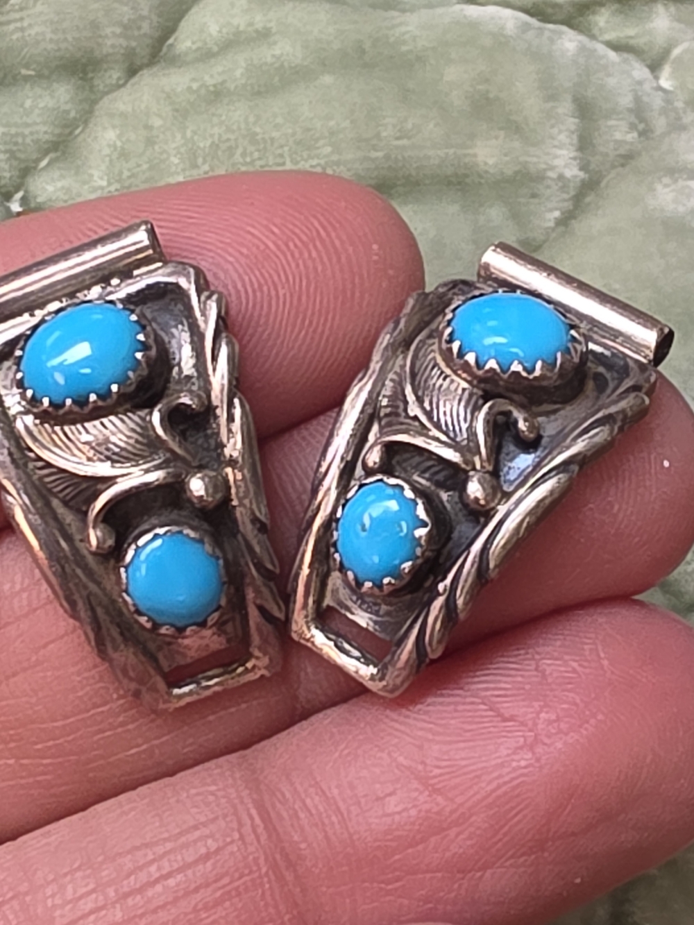 Sterling Silver Turquoise Sleeping Beauty SIGNED Watch Tips